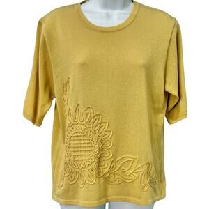 Vintage 90s Sunflower Embellished Yellow Shimmer Baby Tee Short Sleeve sz M / L